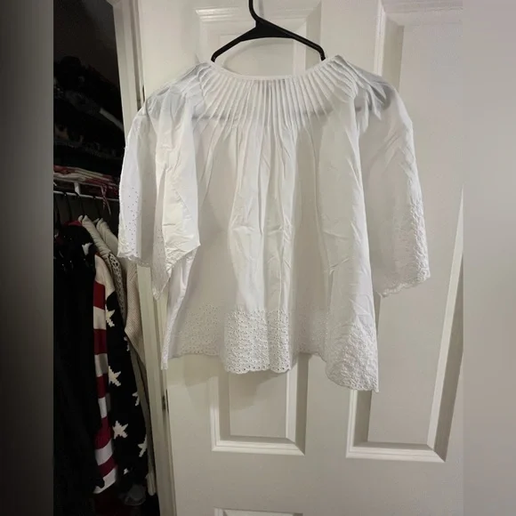 J. Crew Cropped White Eyelet Button-Front Cotton Blouse - Picture 3 of 7